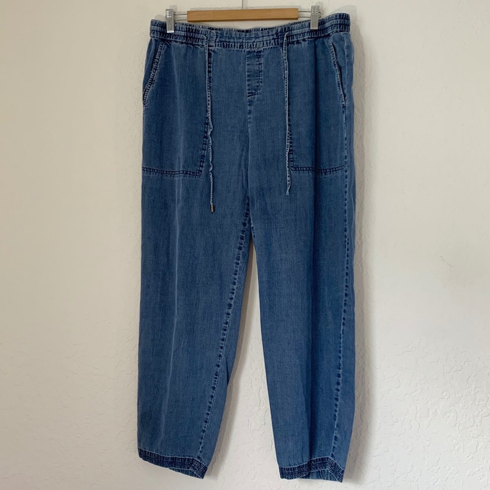 Eileen Fisher Indigo Blue Cropped Denim Jogger Pants